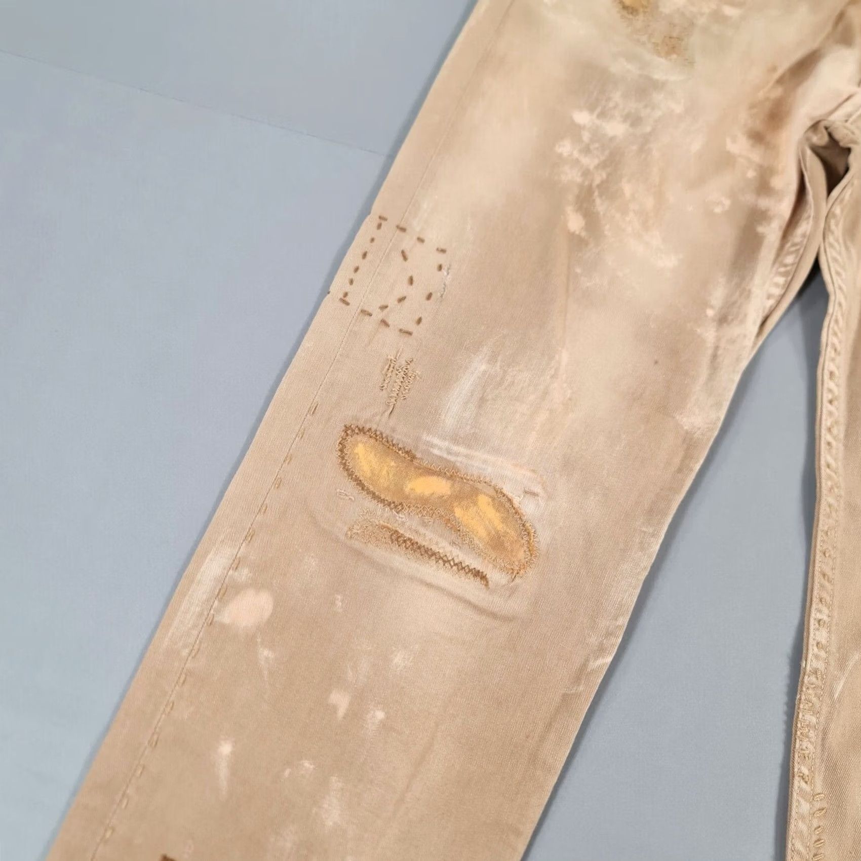 Levi's Ralph Lauren Jeans Beige W32 L29 Distressed Patchwork Western Rare Denim 5-Pocket Zip Fly Womens Jeans Size 24" / US 00 / IT 34 - 5 Thumbnail