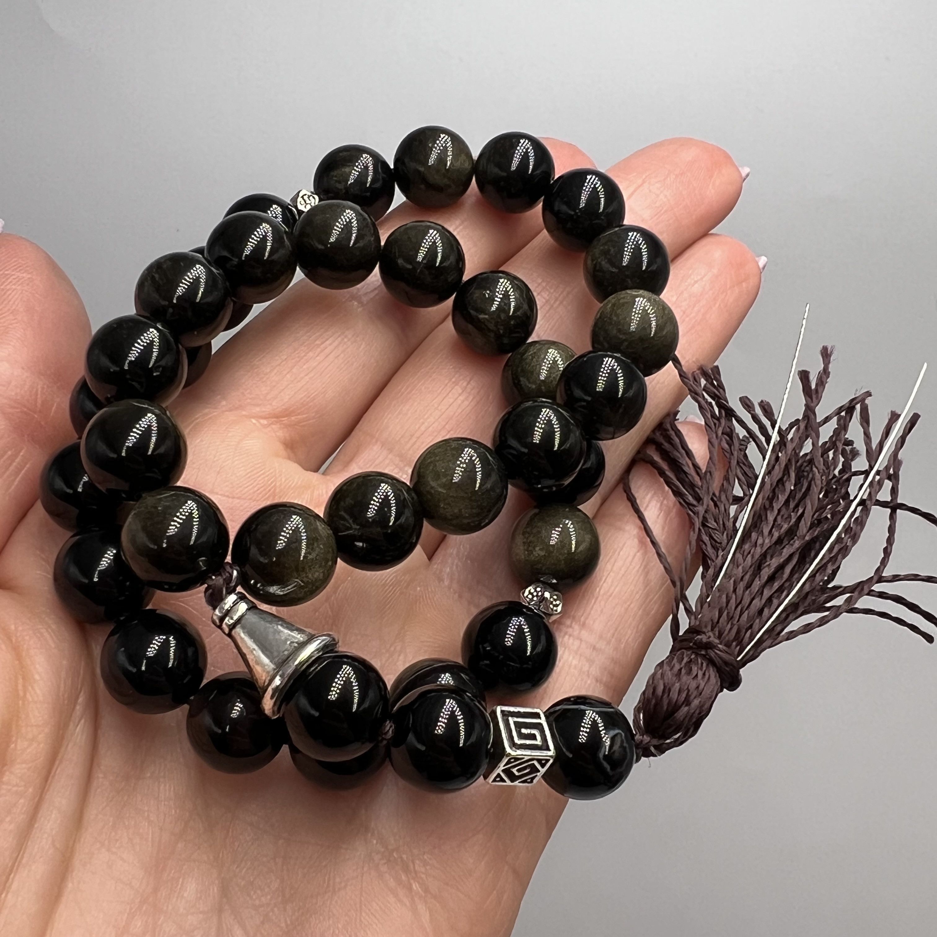 Vintage Obsidian Prayer Beads tassel Chetki33pc
