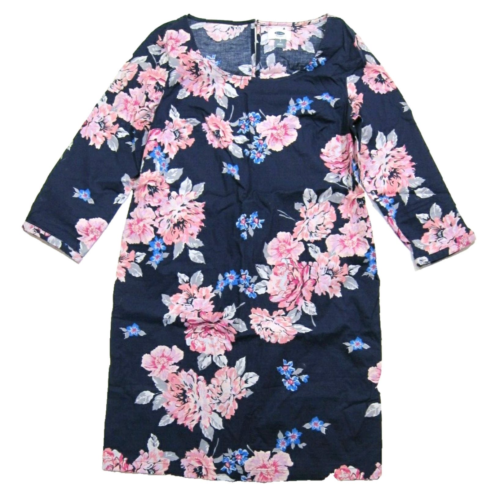 Old Navy Old Navy Women’s Blue Pink Rose Floral Cotton Stretch 3/4 Sleeve Sheath Dress S Size S / US 4 / IT 40 - 2 Thumbnail