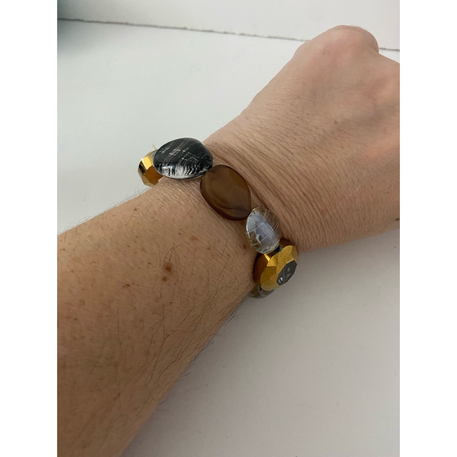 Handmade Clear bronze black glass bead bracelet Size ONE SIZE - 1 Thumbnail