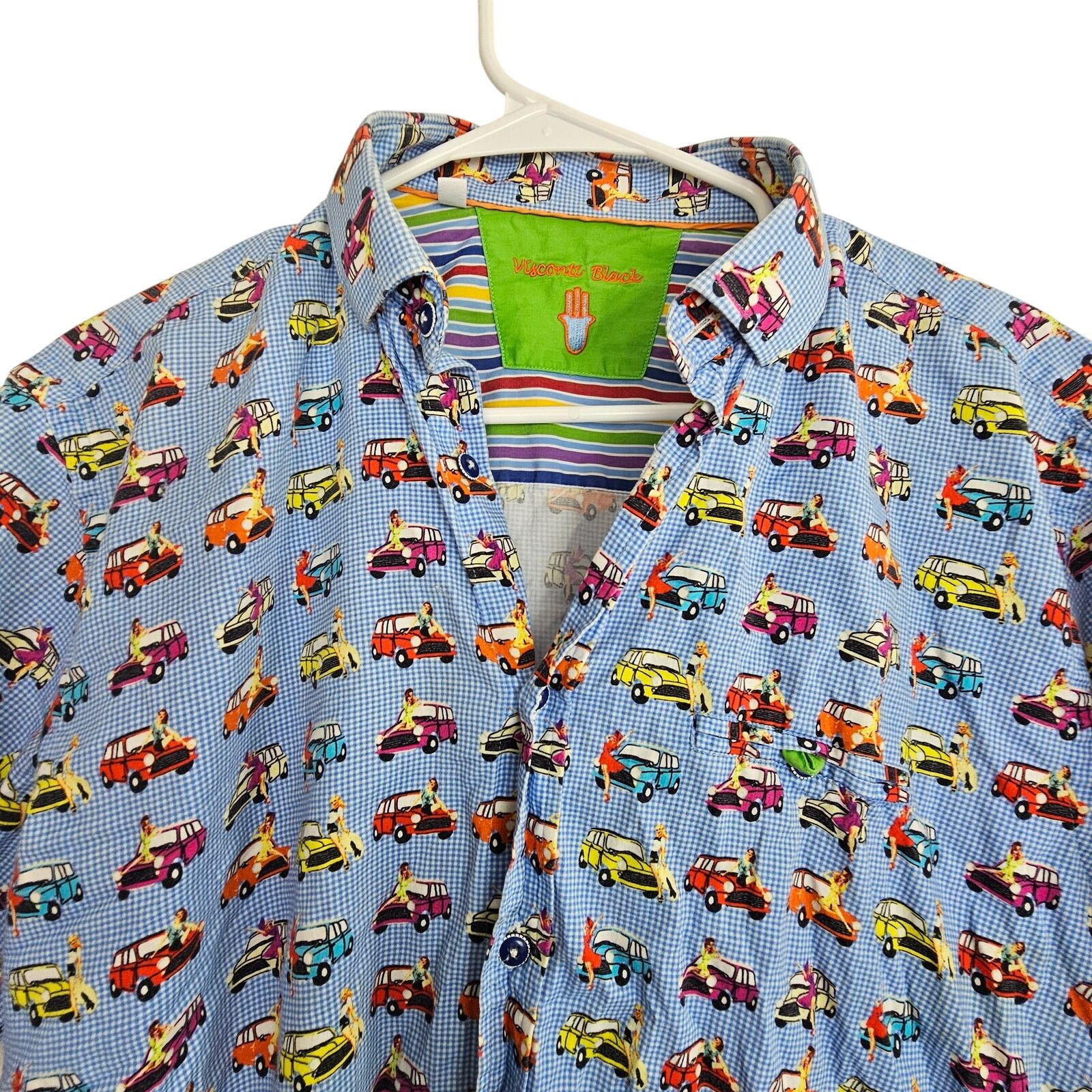 Luchiano Visconti Visconti Black Shirt Girl on Car Print Blue Button M Size US M / EU 48-50 / 2 - 2 Thumbnail