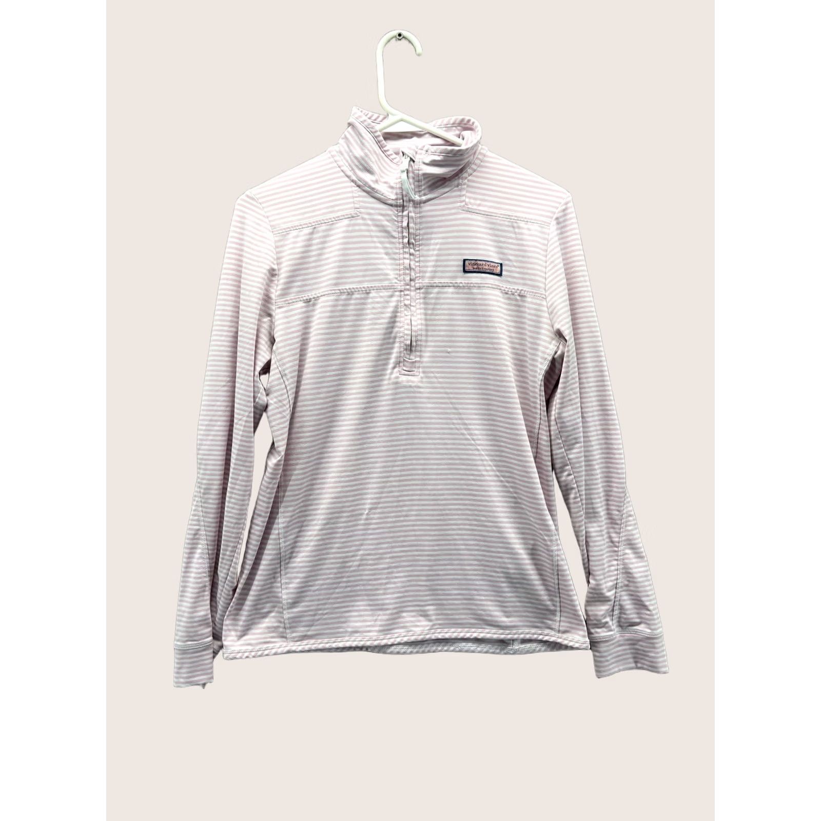 Vineyard Vines Vineyard Vines Shirt Womens Small Pink Stripe Mock Neck 1/4 Zip Jersey Top Size S / US 4 / IT 40 - 1 Thumbnail
