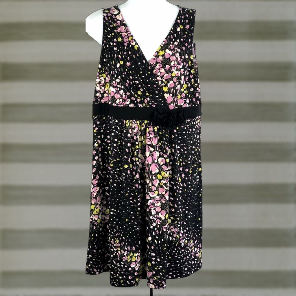 Vintage VINTAGE Apt 9 Dress Sleeveless Mock Wrap Floral Knit Block Purple Blk PL 90s Y2K Bohemian Size L / US 10 / IT 46 - 1 Thumbnail