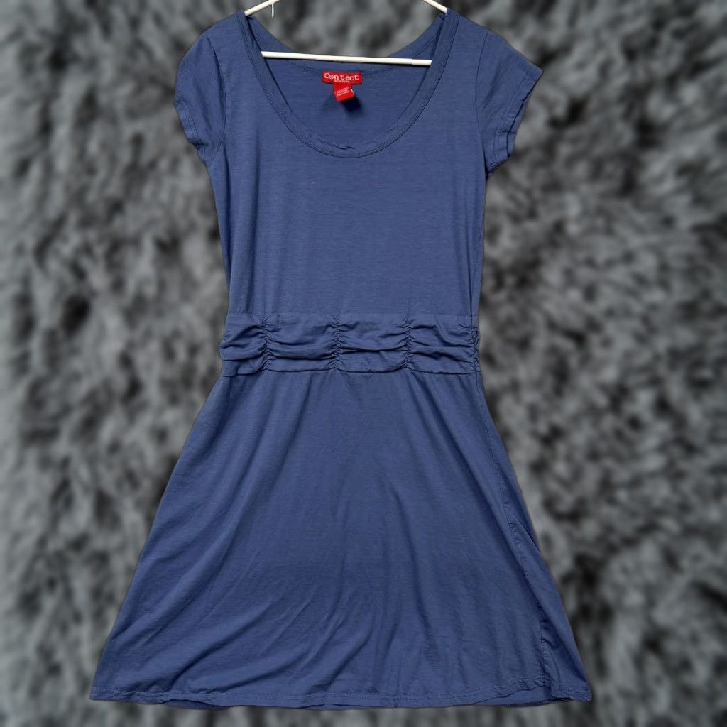 Vintage Contact New York Dress M Women Blue Solid Knee-Length Cotton Blend Jersey Cap Sleeve Scoop Neck Casual Size M / US 6-8 / IT 42-44 - 1 Thumbnail
