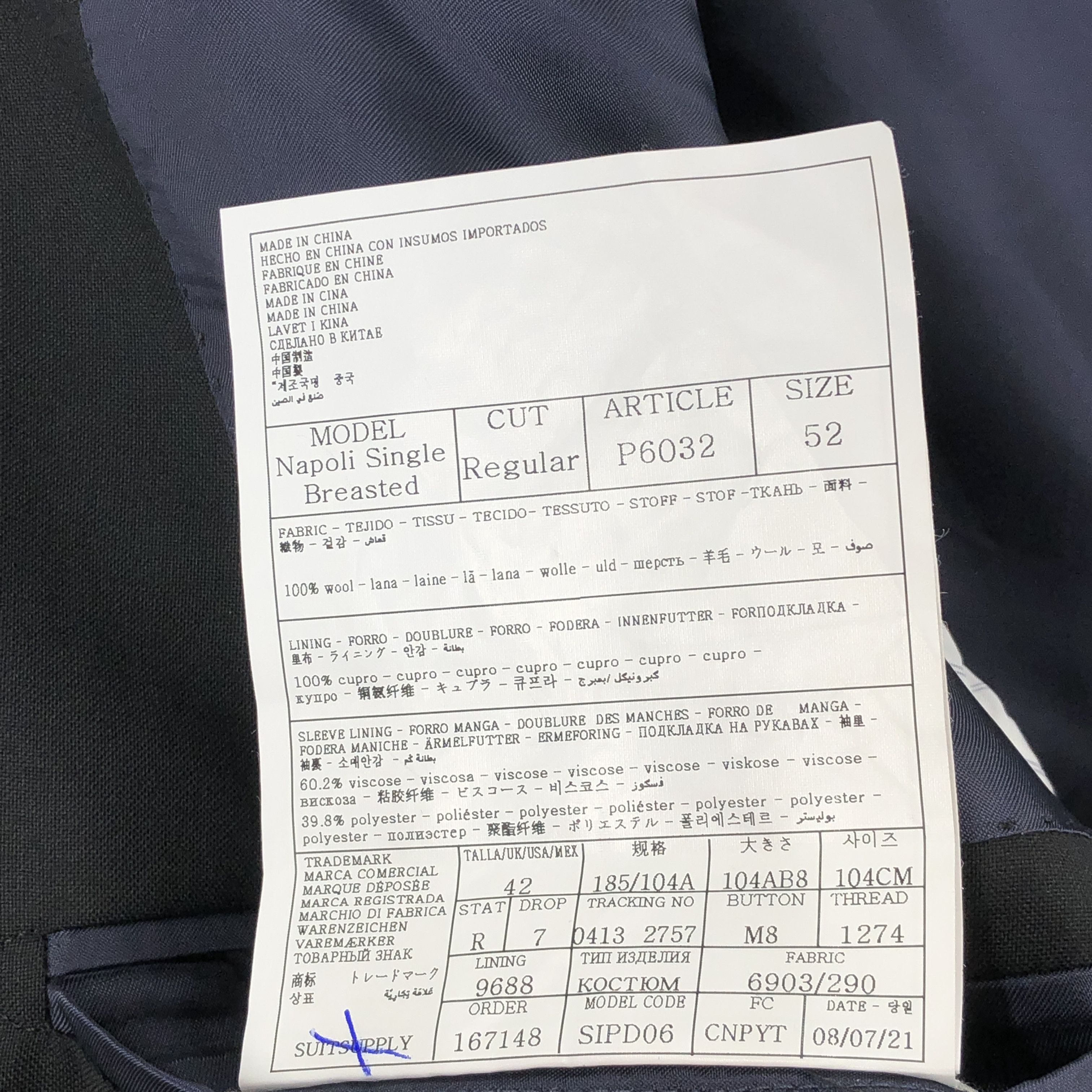 Suitsupply Napoli Single Breasted Wool Blazer Size EU:52; UK:42; US:42R Size 42R - 9 Thumbnail