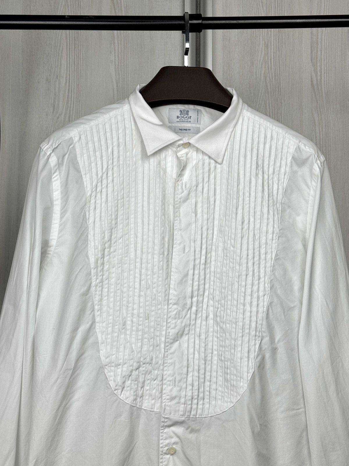 Boggi Boggi Milano white tuxedo cufflinks classic suit shirt 17.5 Size 44R - 3 Thumbnail