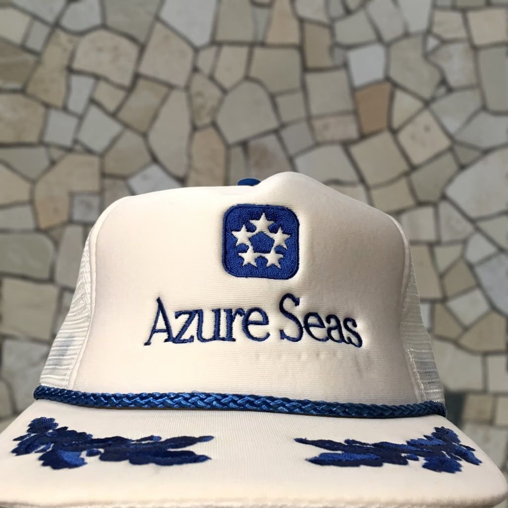 Vintage VINTAGE AZURE SEAS Trucker Hat Cap White One Size FOAM ROPE MESH BACK Adjustable Mens Size ONE SIZE - 1 Thumbnail