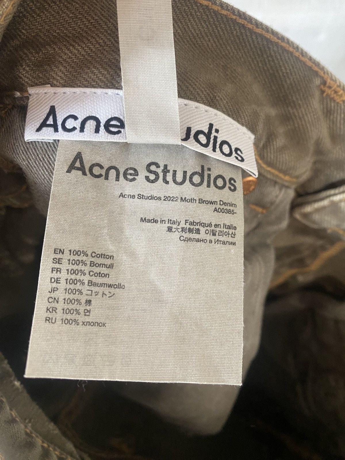 Acne Studios 2022 Moth Brown distressed denim pants