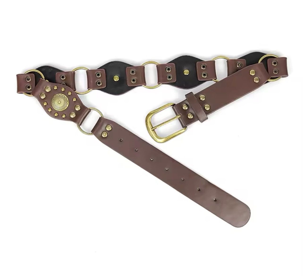 Japanese Brand × Vintage Western cowboy style metal buckle PU leather belt Size ONE SIZE - 3 Thumbnail