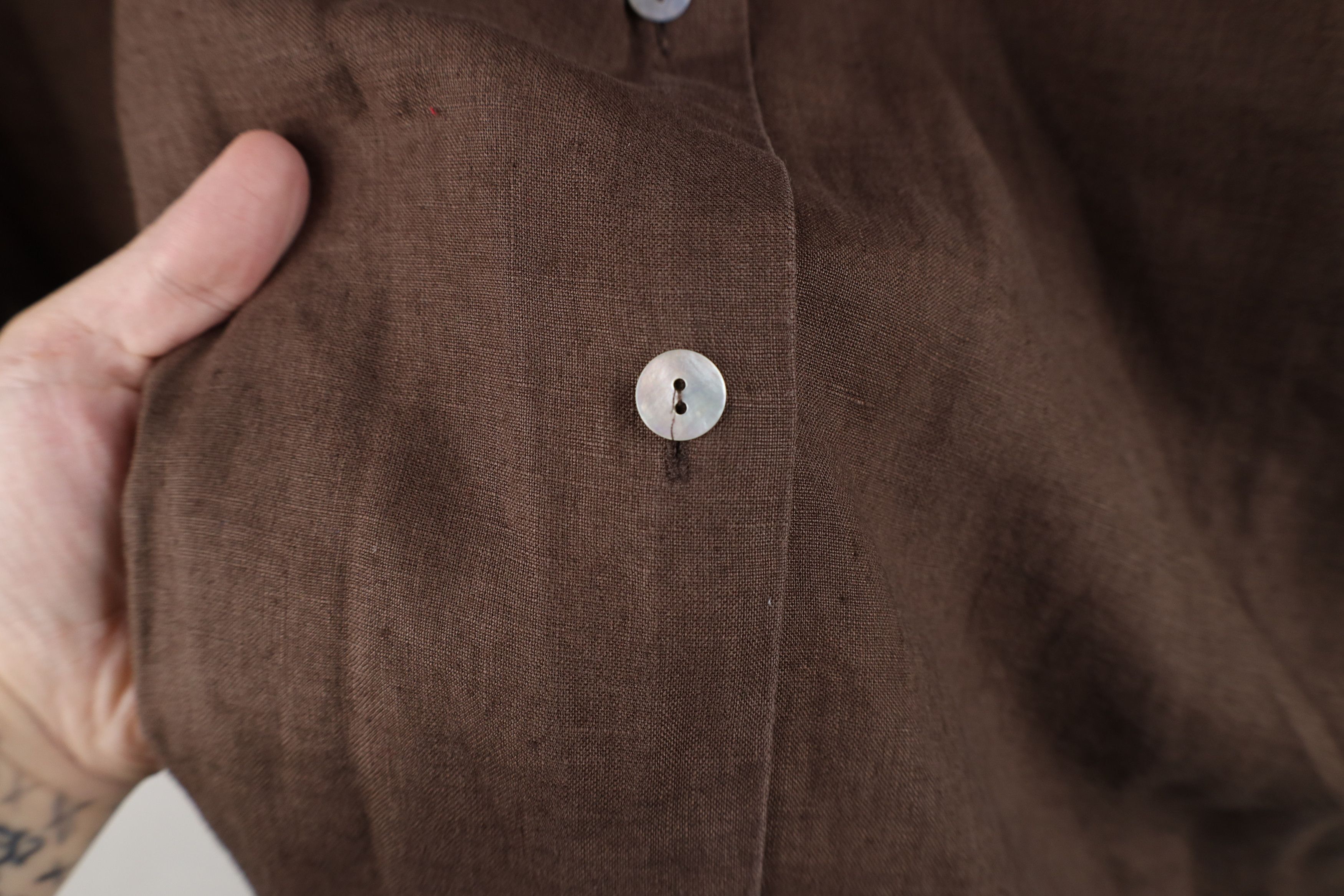 Vintage Vintage 90s Lagenlook Collared Button Shirt Brown Size XXL / US 16-18 / IT 52-54 - 7 Thumbnail