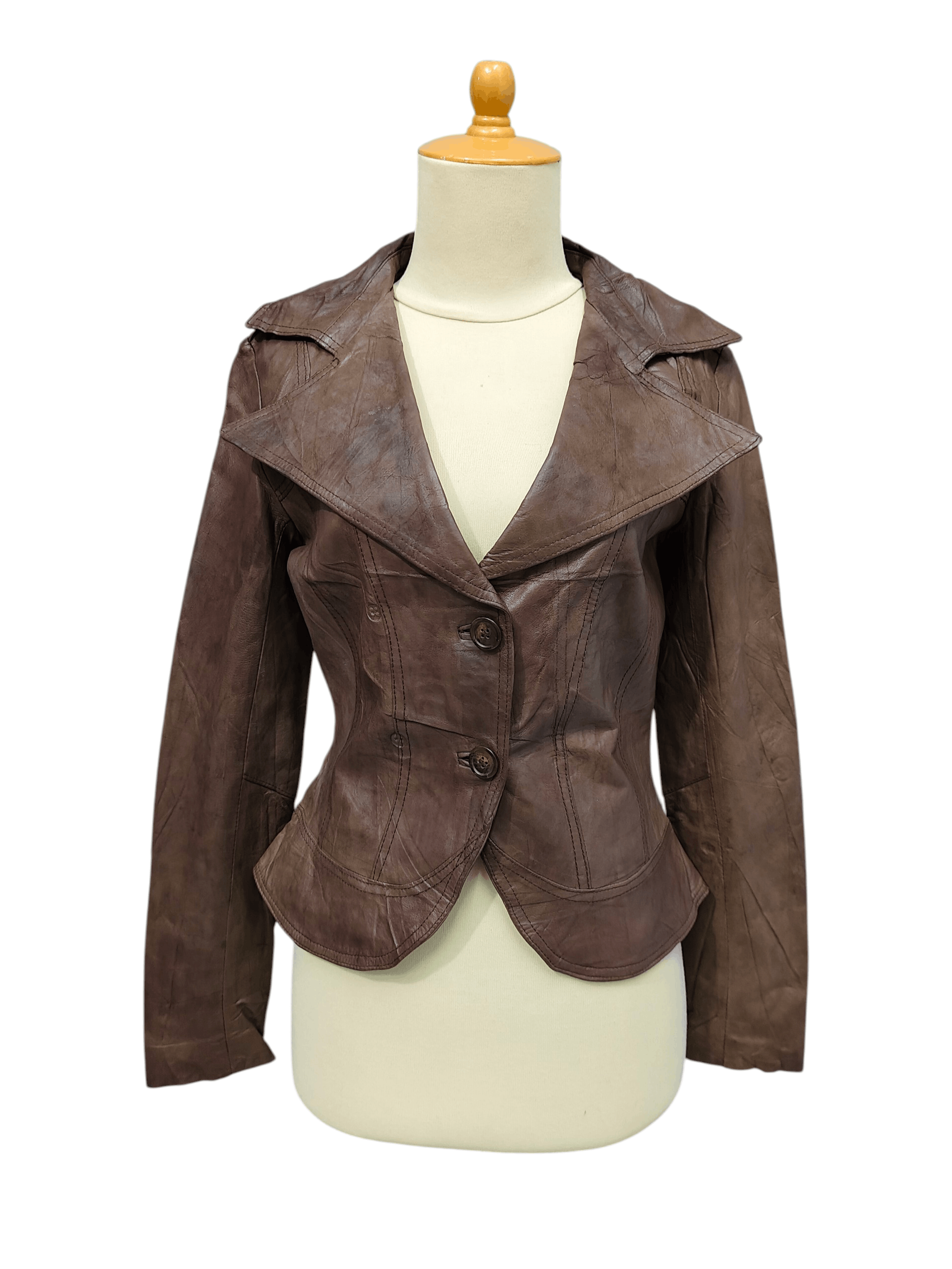 Vera Pelle 90s Vera Pelle🇮🇹 Tailored Cropped Leather Blazer Jacket Size S / US 4 / IT 40 - 1 Thumbnail