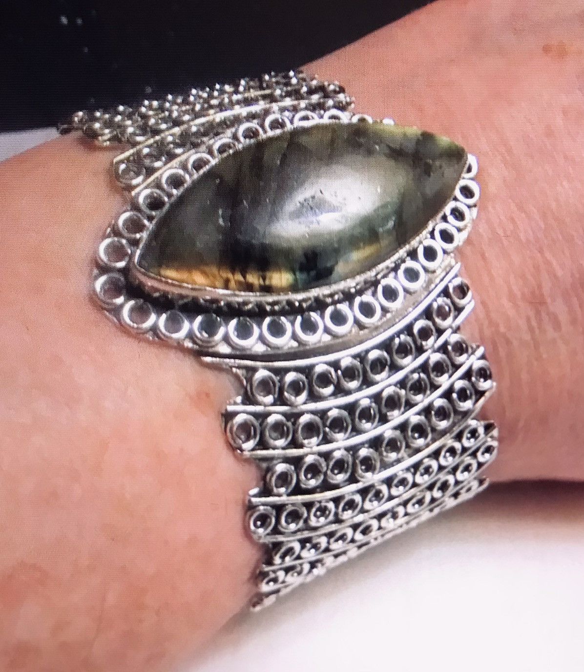 image of Stampd Labradorite 925 Sterling Silver Cuff Bracelet in Green, Women's