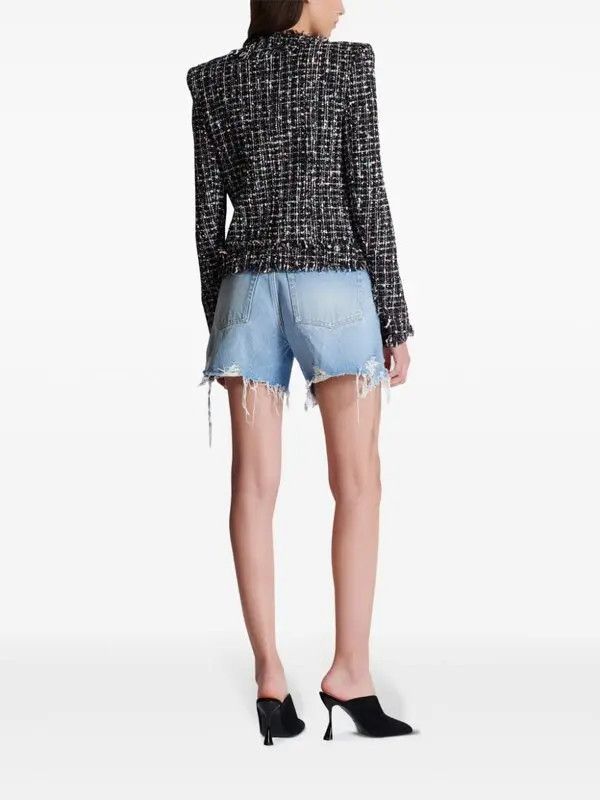 Balmain o1s1wg110825 Collarless Tweed Jacket in Black Size XL / US 12-14 / IT 48-50 - 3 Thumbnail