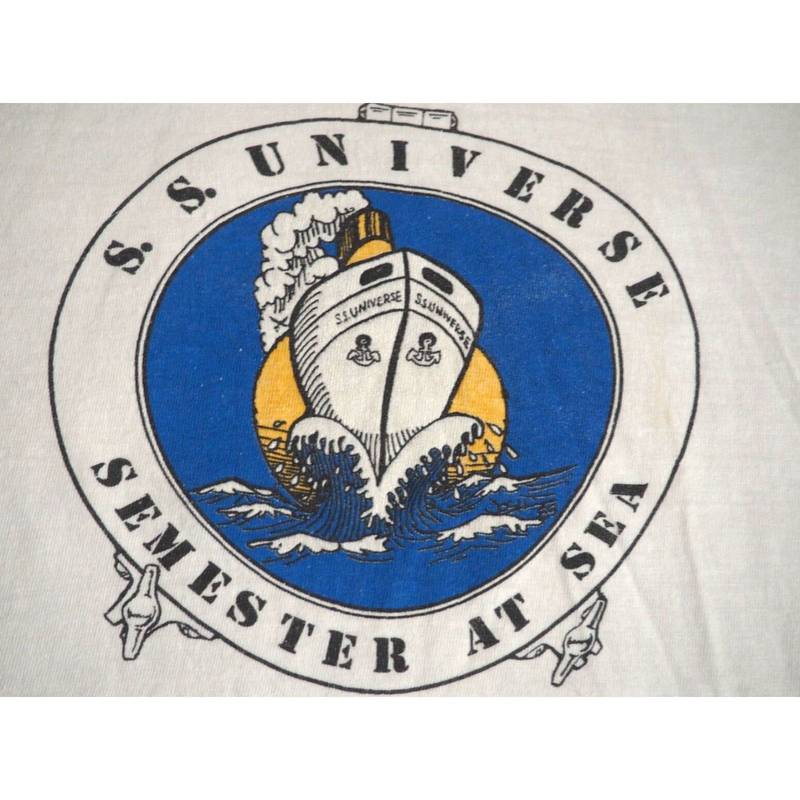 Hanes VINTAGE Hanes S.S. Universe Maritime Ship University USA L/S Tee T-Shirt M White Unisex 80s 90s Graphic Tee Size US M / EU 48-50 / 2 - 3 Thumbnail