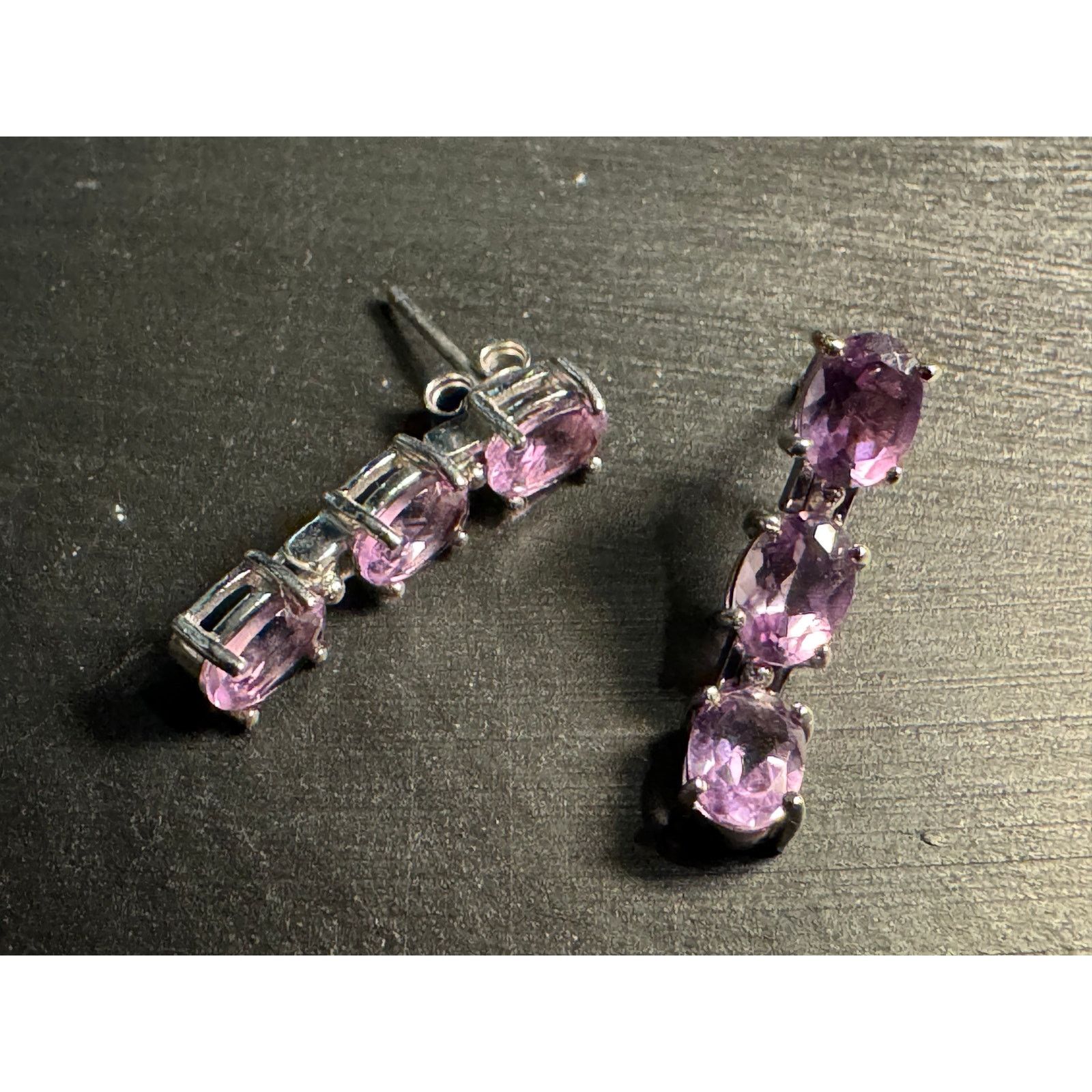 Other Vintage 925 Sterling GM 3 Amethyst Gemstones Post Earrings Size ONE SIZE - 3 Thumbnail