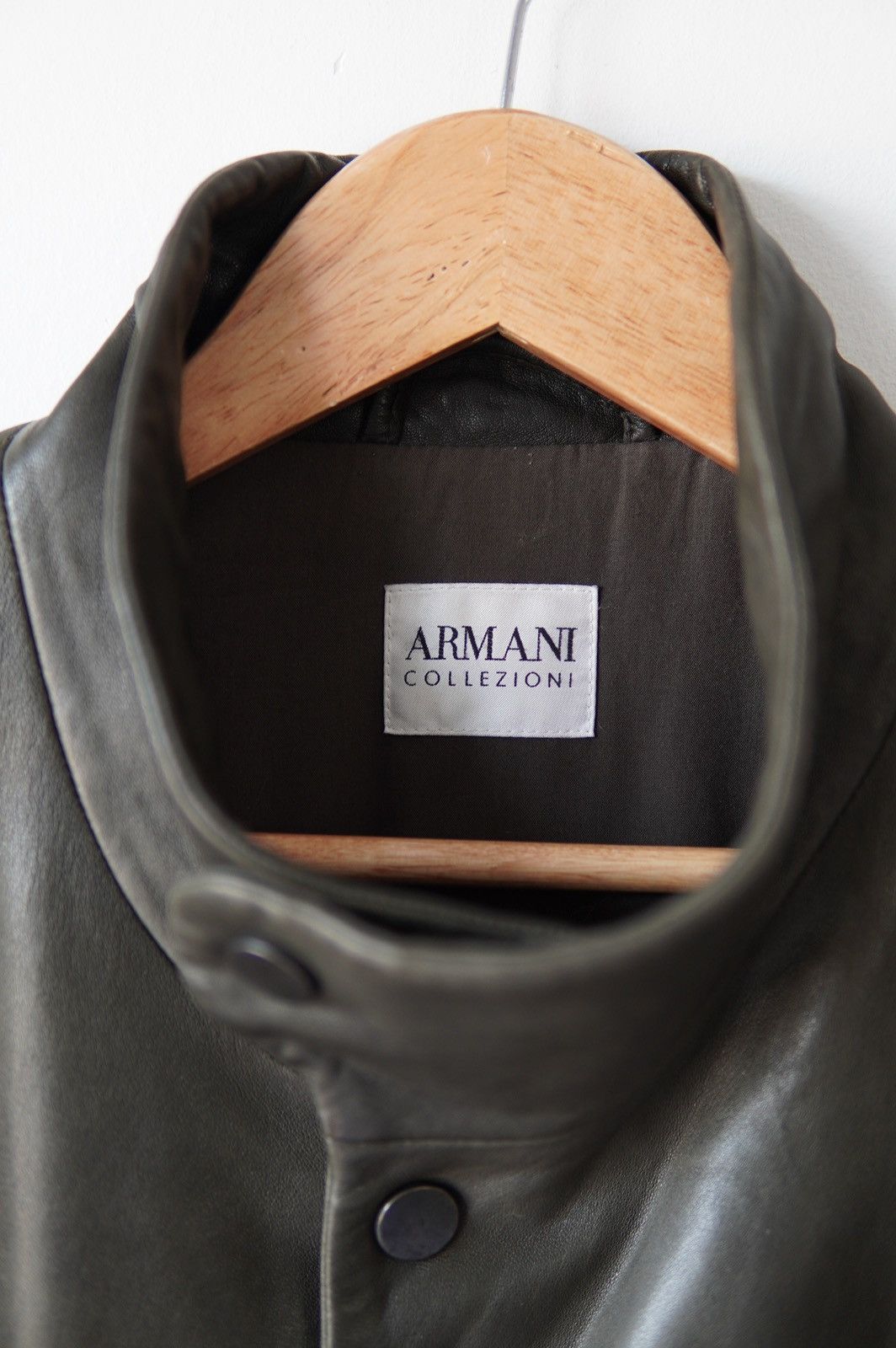 Armani Collezioni 1990s Armani Collezioni Runway Olive Leather Jacket Size US L / EU 52-54 / 3 - 7 Thumbnail