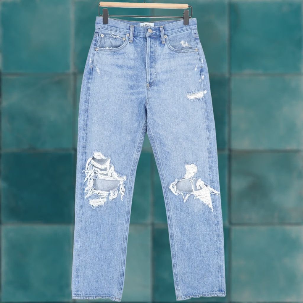 Agolde AGOLDE Jeans 25 Blue High Rise Loose Fit Distressed Button Fly 90s Womens Jeans Accessories/Denim Rise: High Womens 90s Distressed Blue Jeans Size 42" / US 20 - 1 Thumbnail