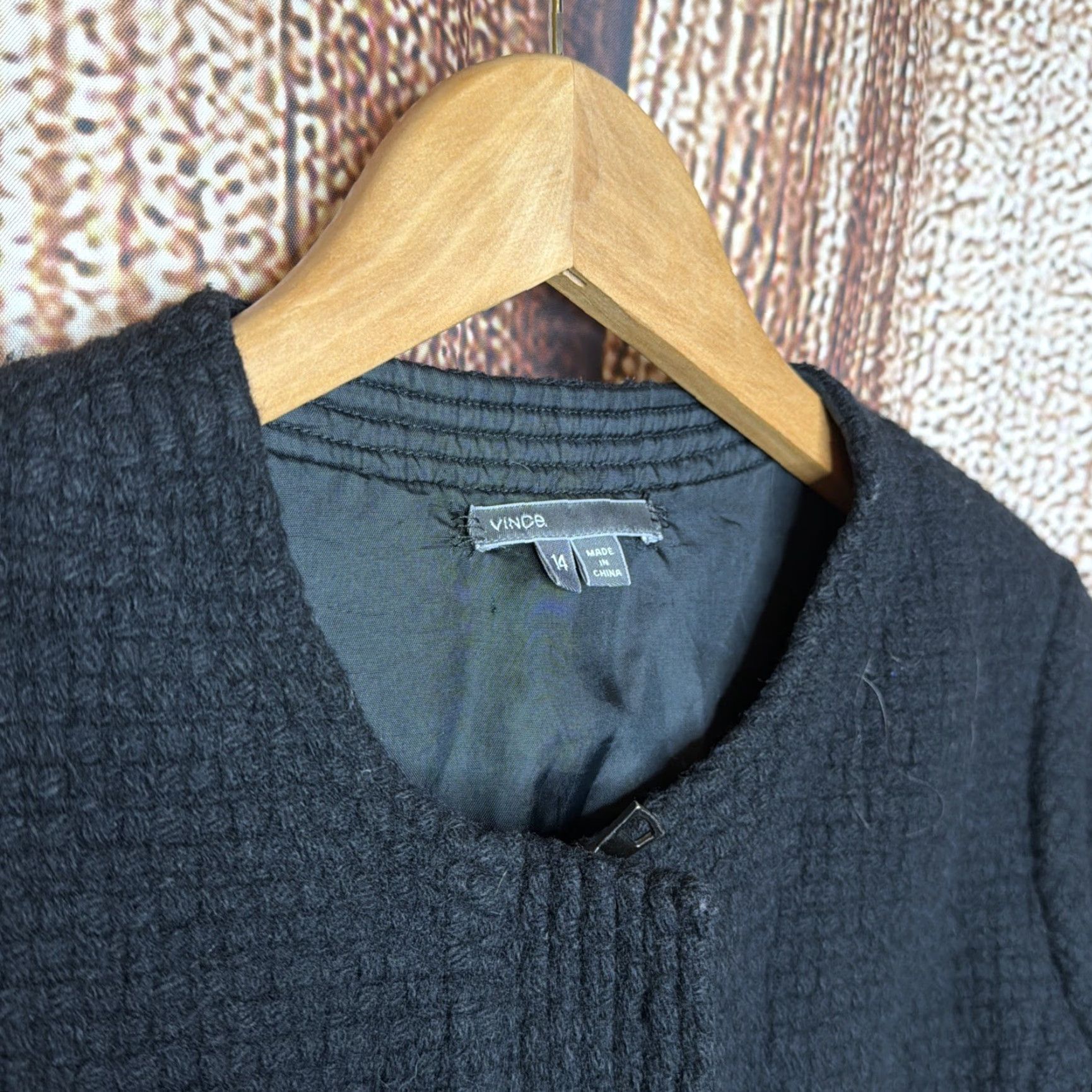 Vince Vince Wool Blend Jacket Zip Casual Women S, Bomber, Plaid, Black, Full Zip, Pockets, Size 14 Size XL / US 12-14 / IT 48-50 - 2 Thumbnail