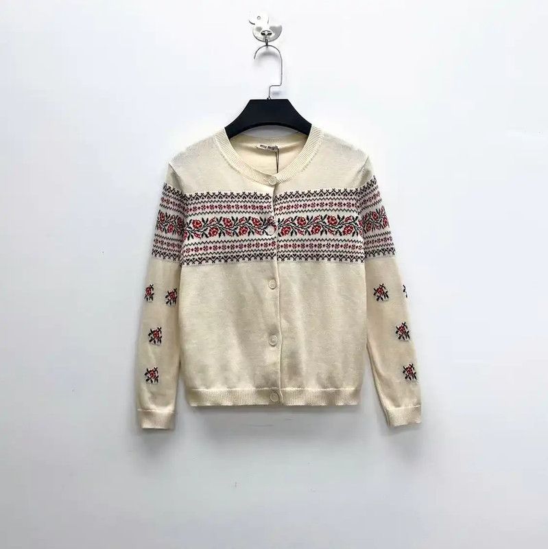 Miu Miu Miu Miu Spring Autumn Ivory Cotton Cardigan 0089 Size M / US 6-8 / IT 42-44 - 1 Thumbnail