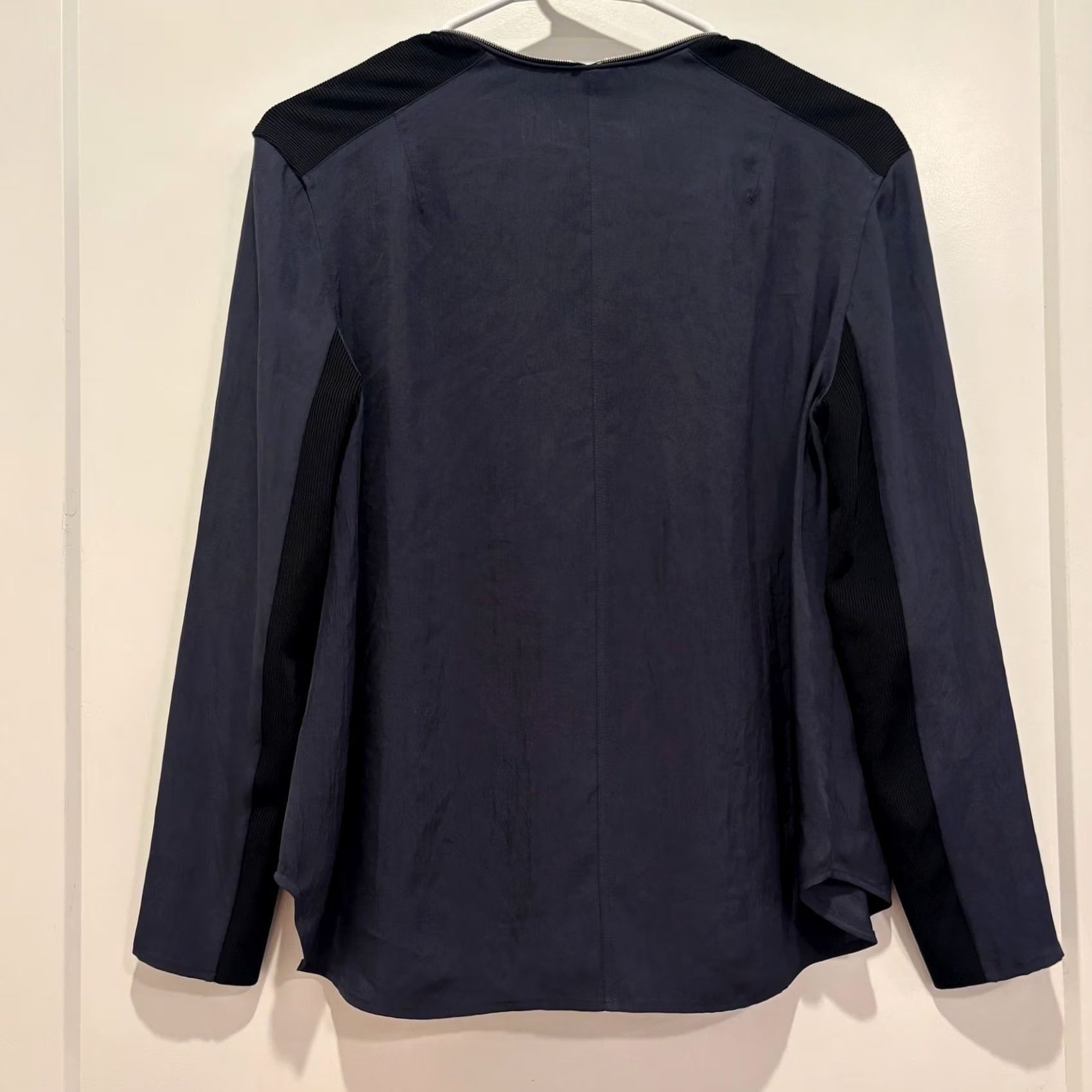 Rag & Bone rag & bone Navy Blue Full Zip Mixed Media Blouse Top XS Womens Size XS / US 0-2 / IT 36-38 - 4 Thumbnail