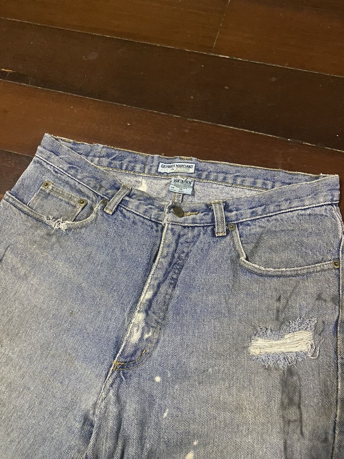 Guess × Polo Ralph Lauren × Vintage Fire 🔥 vintage 90s GUESS MADE IN USA distressed jeans S1 Size US 35 - 9 Thumbnail