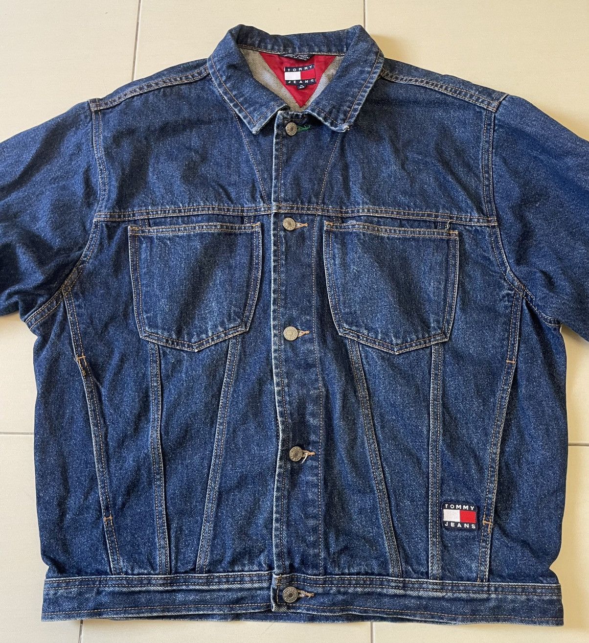 Tommy Hilfiger Vtg 90s Tommy Jeans Big Flag Trucker / Denim Jacket Size US M / EU 48-50 / 2 - 3 Thumbnail