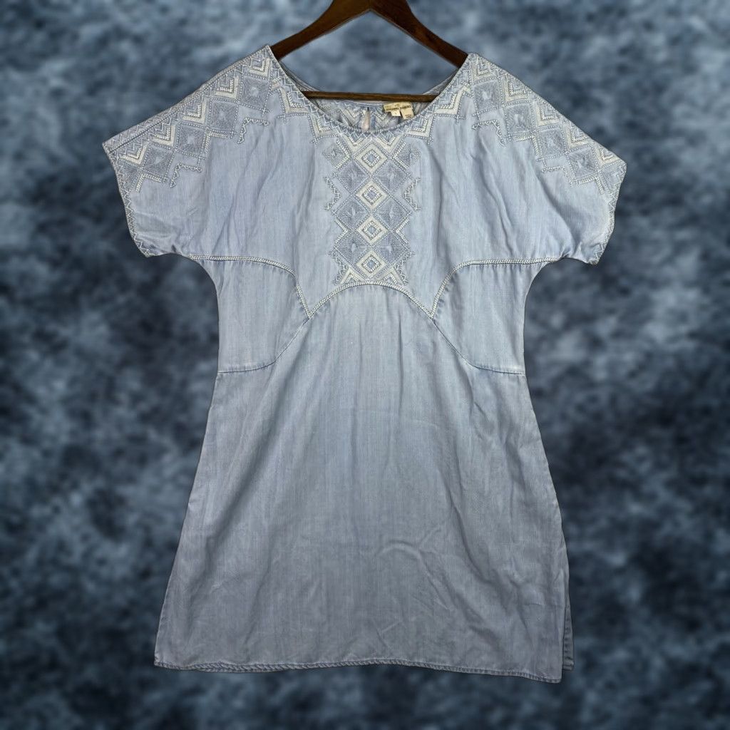Anthropologie Holding Horses Dress Women S Blue Chambray Embroidered Geometric Boho Chambray Dress Embroidered S Blue Denim Boho Size S / US 4 / IT 40 - 1 Thumbnail