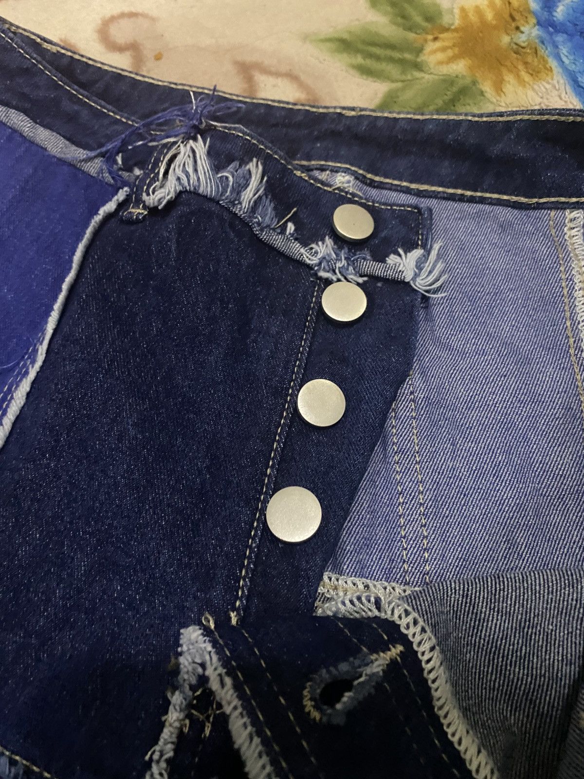 Shein Shein Patchwork Shaggy Edge Denim Blue Jeans Size 29" - 3 Thumbnail