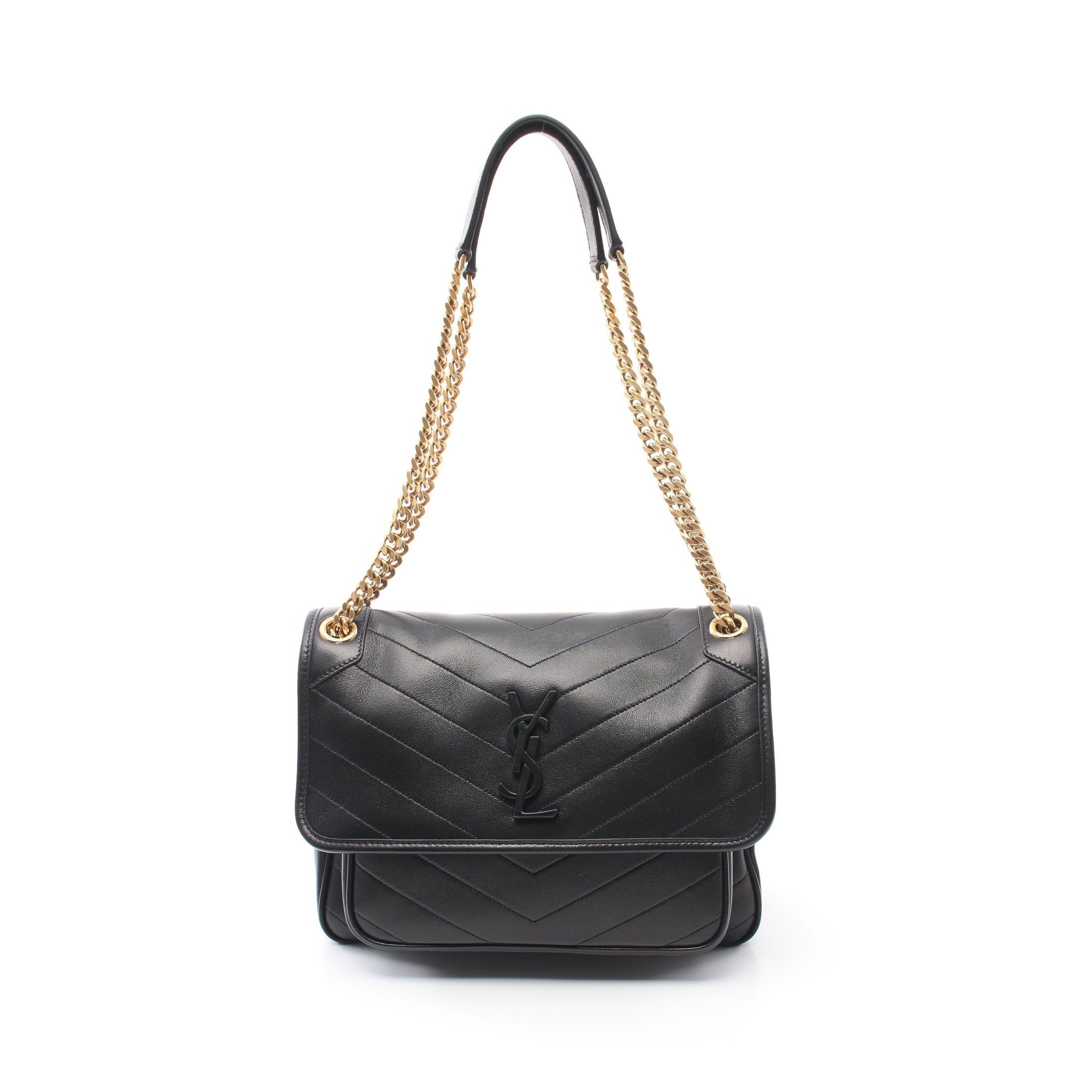 Yves Saint Laurent Yves Saint Laurent Double Chain Shoulder Bag Leather Black Size ONE SIZE - 1 Thumbnail