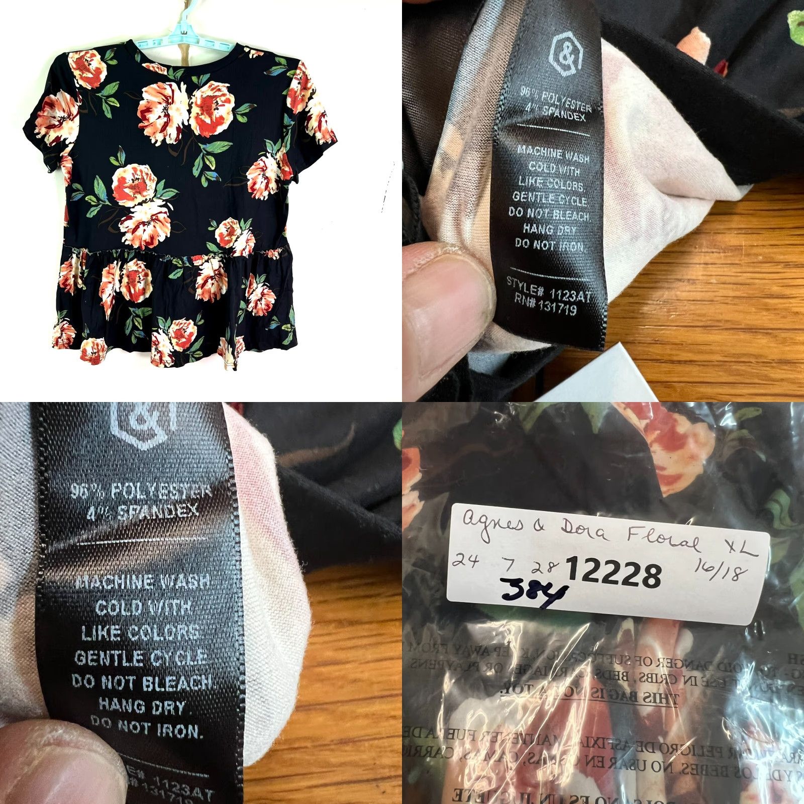 Vintage Agnes & Dora Relaxed Floral Top Womens XL Black NWT Ruffle Flutter Sleeve Round Neck Blouse Tunic Short Sleeve Size XL / US 12-14 / IT 48-50 - 8 Thumbnail