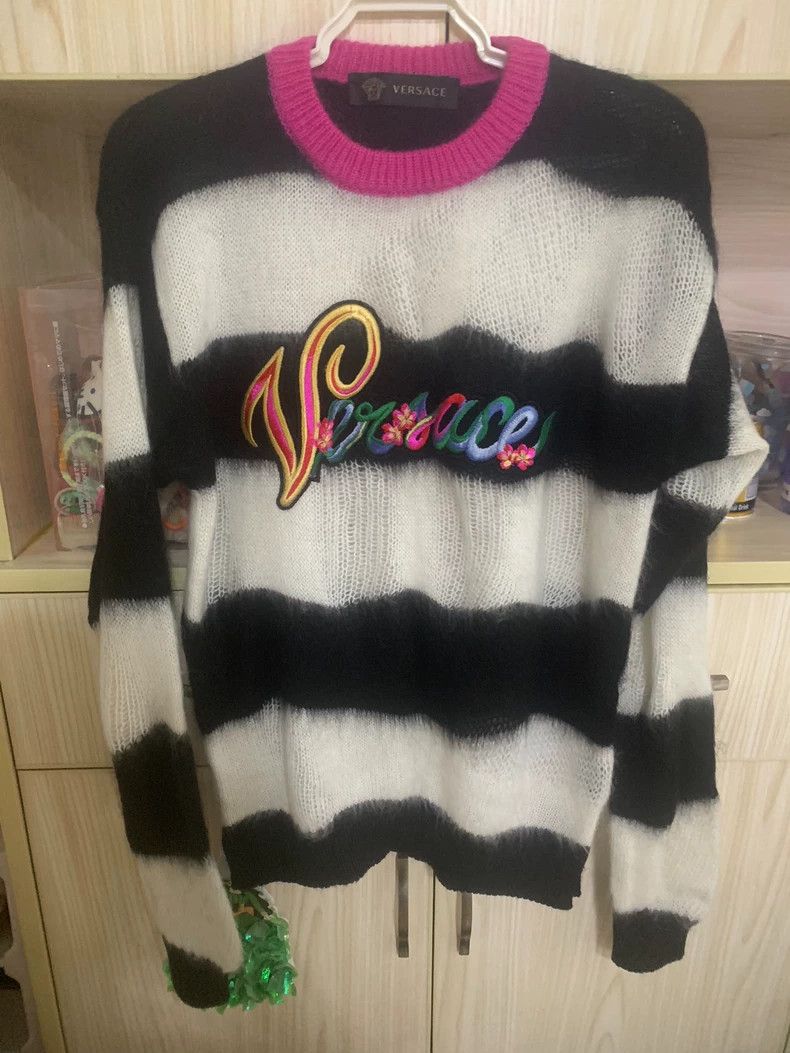 Versace Black and white striped pullover sweater
