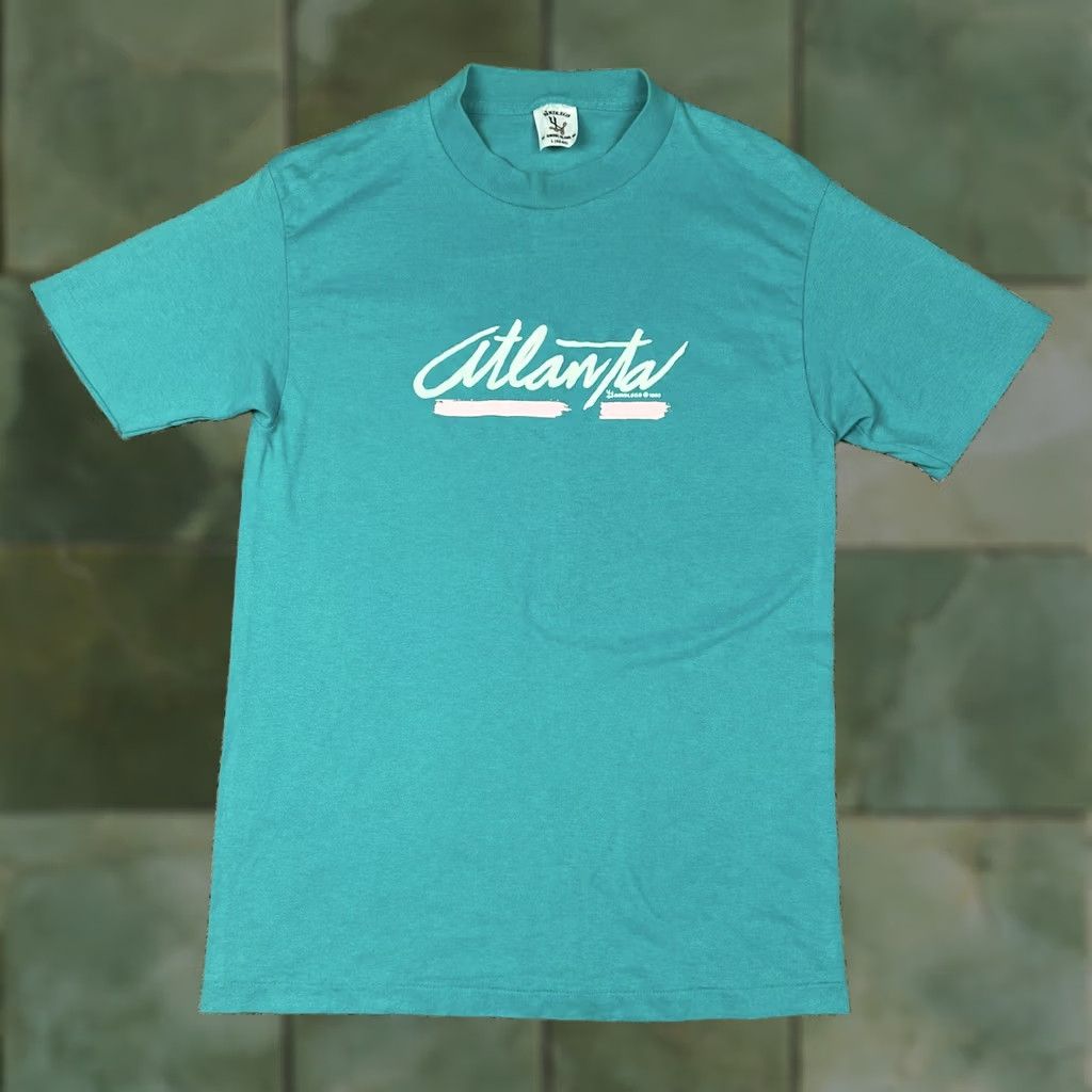 Vintage VINTAGE Atlanta Graphic Blue T-Shirt Large Puff Print USA Birdlegs Unisex Adults 90s Single Stitch Graphic Tee Size US L / EU 52-54 / 3 - 1 Thumbnail