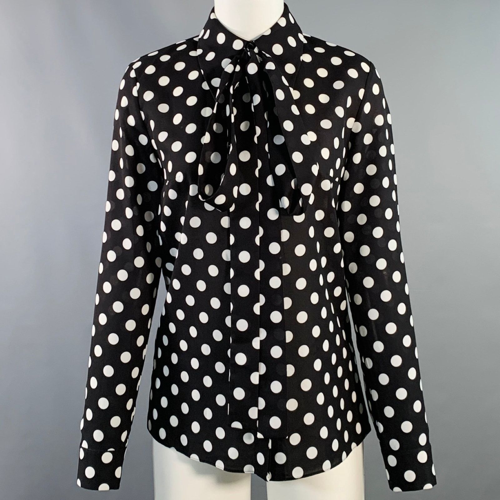 Michael Kors MICHAEL KORS Black White Polyester Polka Dot Bow Blouse Size XS / US 0-2 / IT 36-38 - 1 Thumbnail