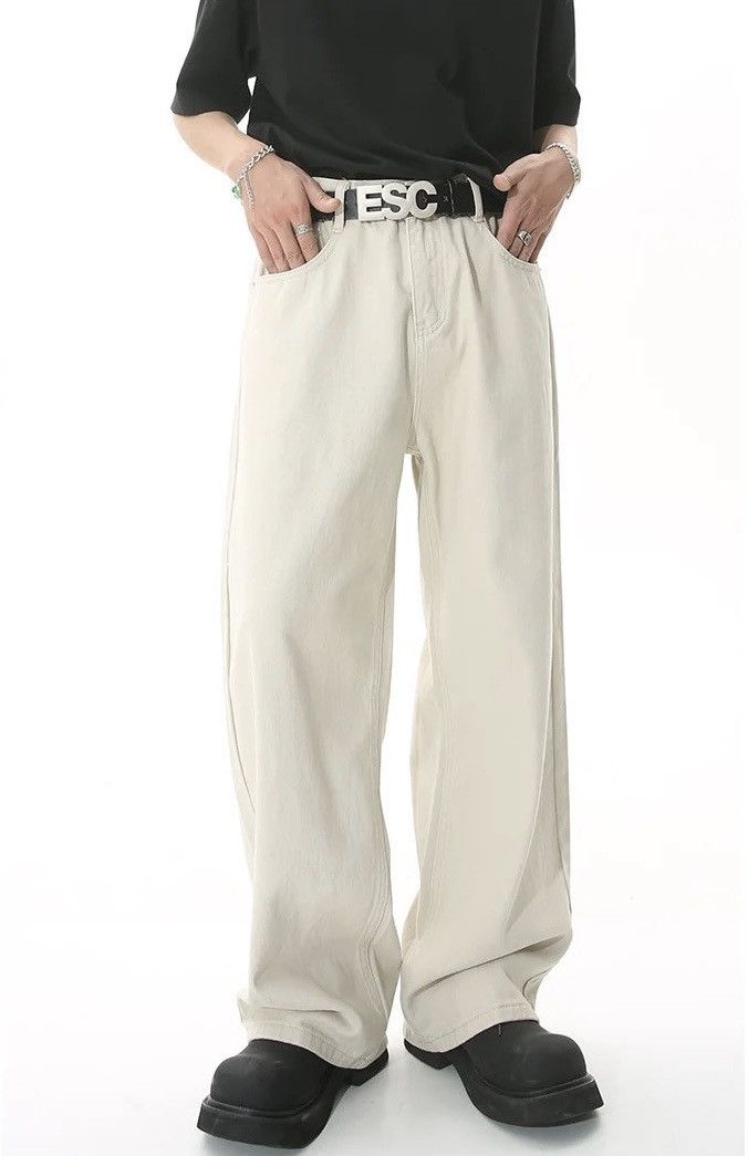 image of Distressed Denim Straight Loose Jeans in Apricot, Men's (Size 34)