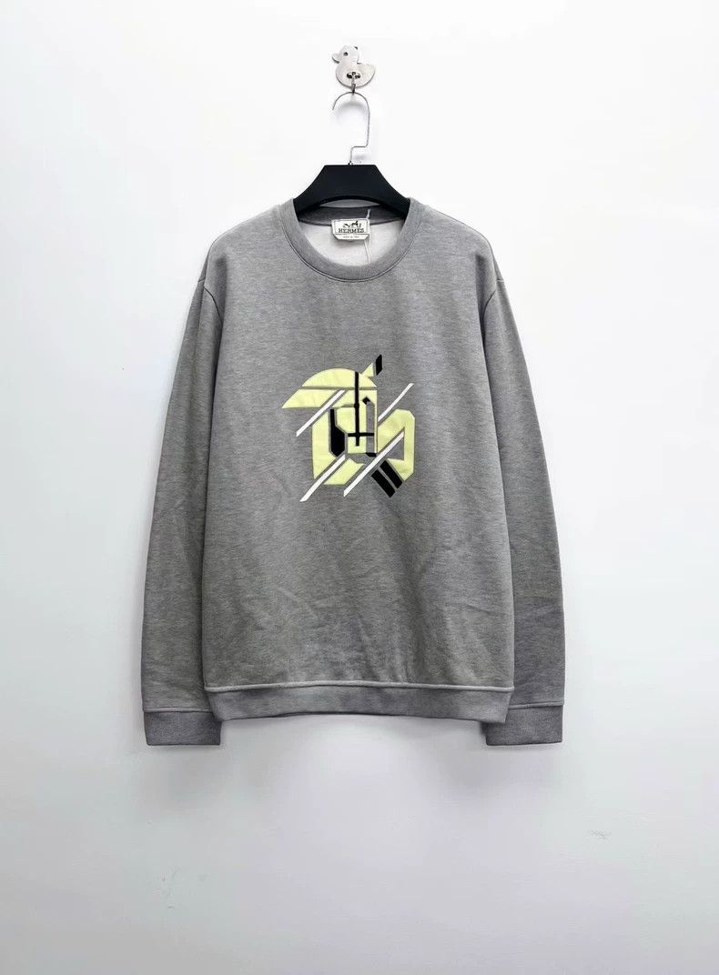 Hermes Hermes SS23 Gray Leather Logo Sweatshirt Size US L / EU 52-54 / 3 - 1 Thumbnail