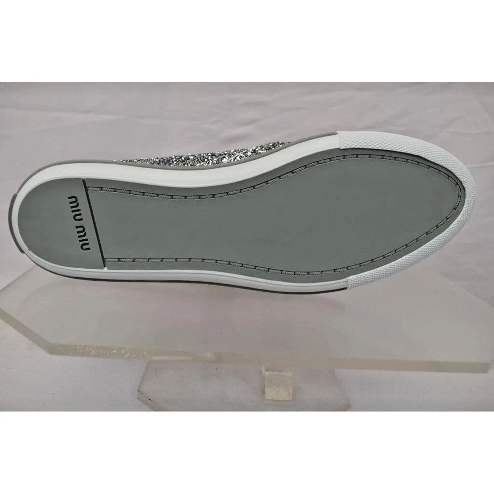 Miu Miu MIU MIU PRADA SILVER GLITTER METAL CAP TOE LOGO SNEAKERS 41 Size US 11 / IT 41 - 8 Thumbnail