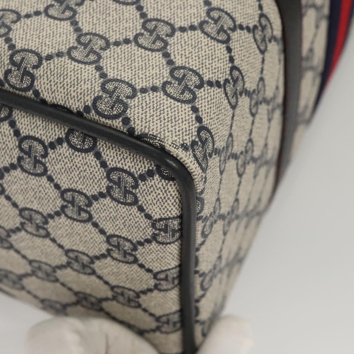 Gucci GUCCI GG Supreme Sherry Line Hand Bag Pvc Navy Gold Red 378 Size ONE SIZE - 10 Thumbnail