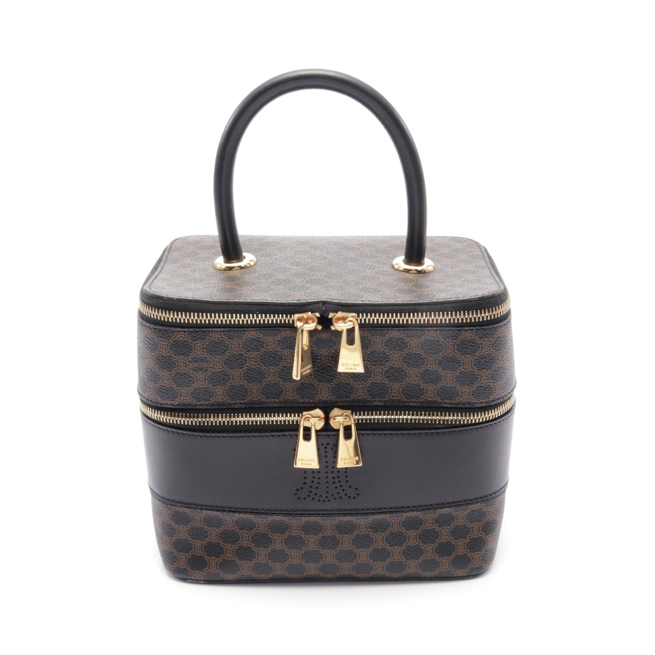 Celine Macadam Handbag Vanity Bag Leather Black Brown