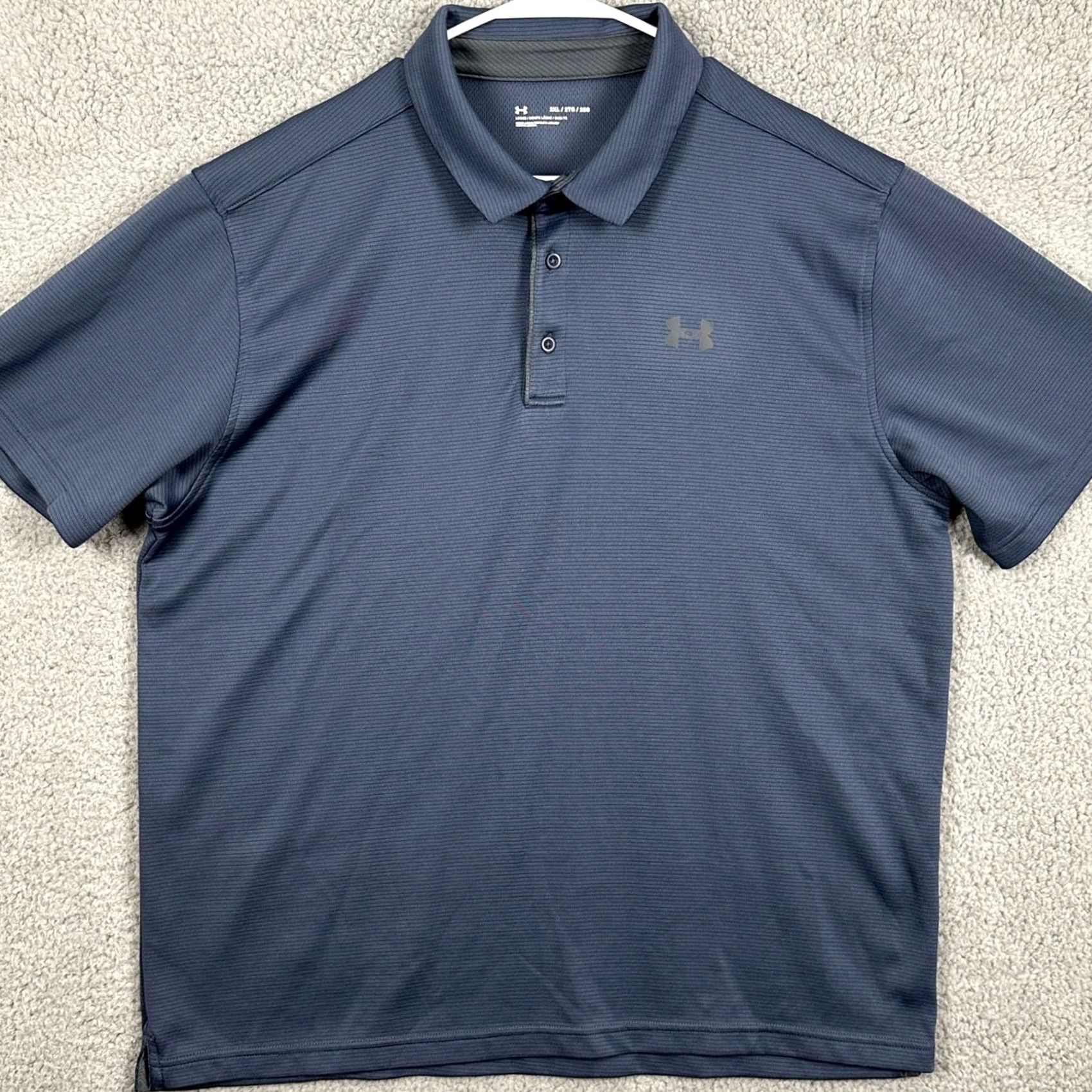 Under Armour Under Armour Polo Shirt Golf Polo Mens 2XL Blue Striped Short Sleeve Logo Rugby Comfort Breathable Loose Fit Size US XXL / EU 58 / 5 - 3 Thumbnail