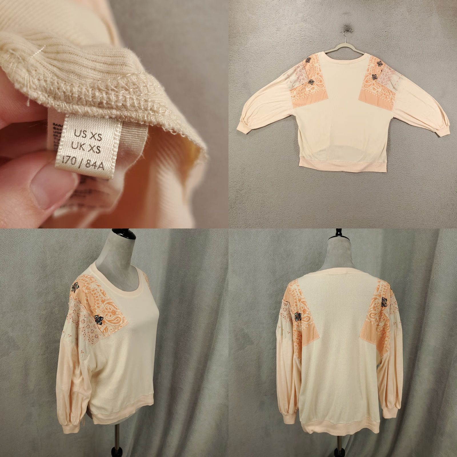 Vintage We The Free Blouse Women XS Pink Oversized Cutout Shoulders Paisleys Bohemian Size XS / US 0-2 / IT 36-38 - 8 Thumbnail