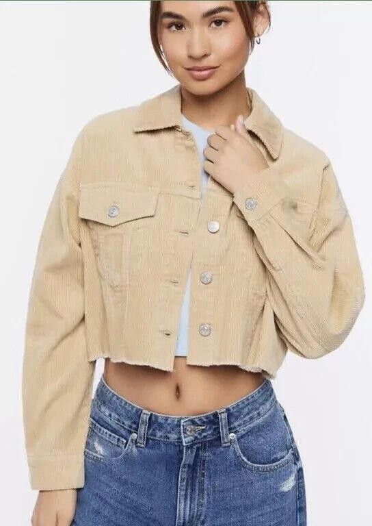 Zara Zara Small Beige Corduroy Cut Off Jacket Shacket Button Coat Size S / US 4 / IT 40 - 1 Thumbnail