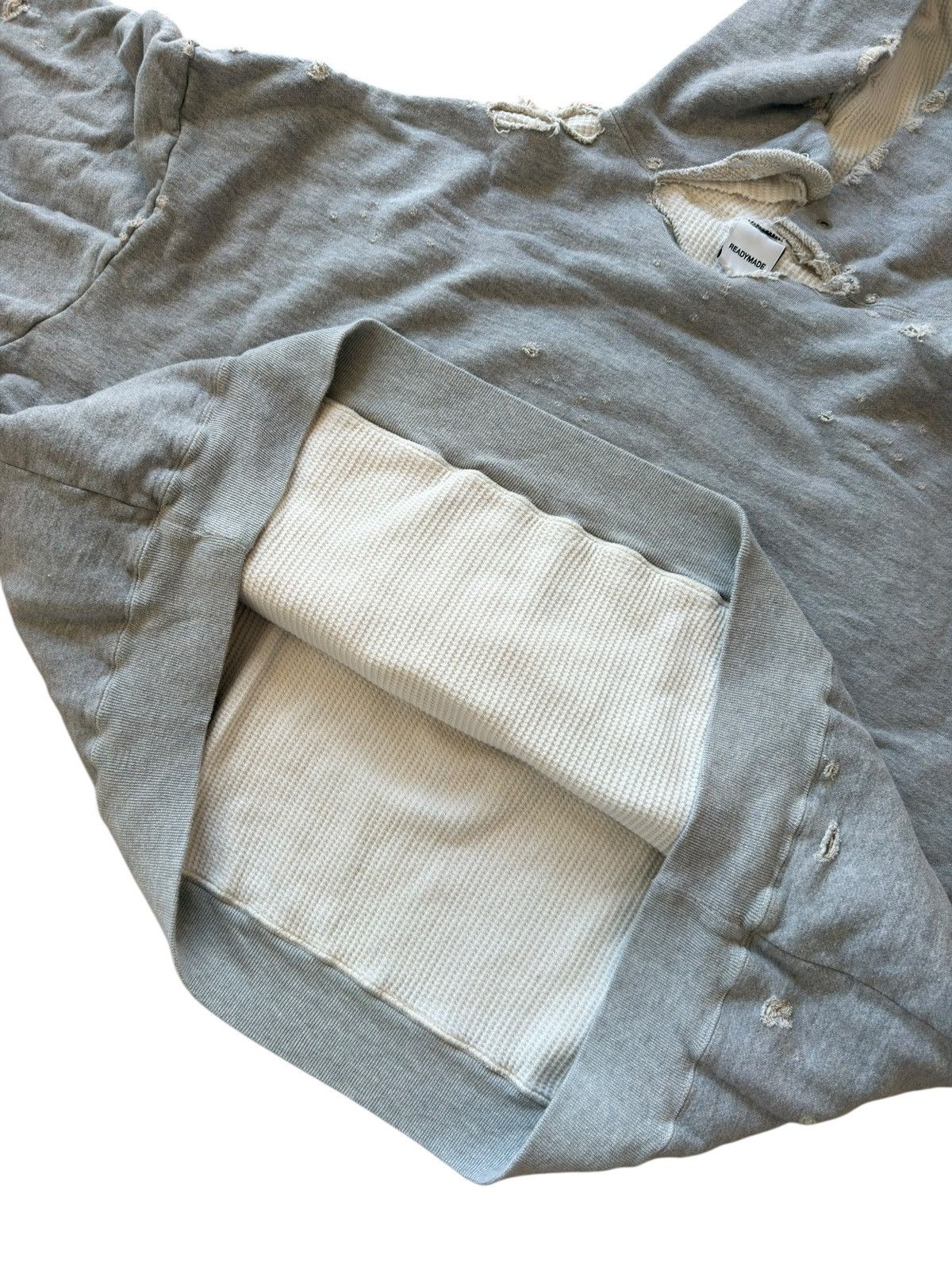 READYMADE *RARE* READYMADE JAPAN DOUBLE FACE THERMAL DISTRESSED HOODIE Size US XXL / EU 58 / 5 - 20 Thumbnail
