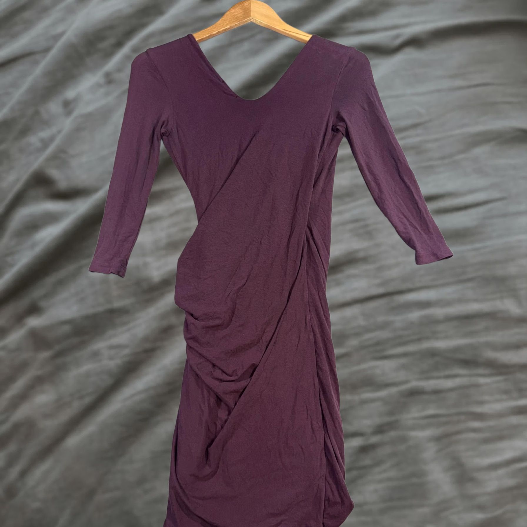 James Perse James Perse Dress Womens 2 Purple Ruched Wrap 3/4 Sleeve V Neck Bodycon Jersey - Casual Party Cocktail Size XS / US 0-2 / IT 36-38 - 1 Thumbnail