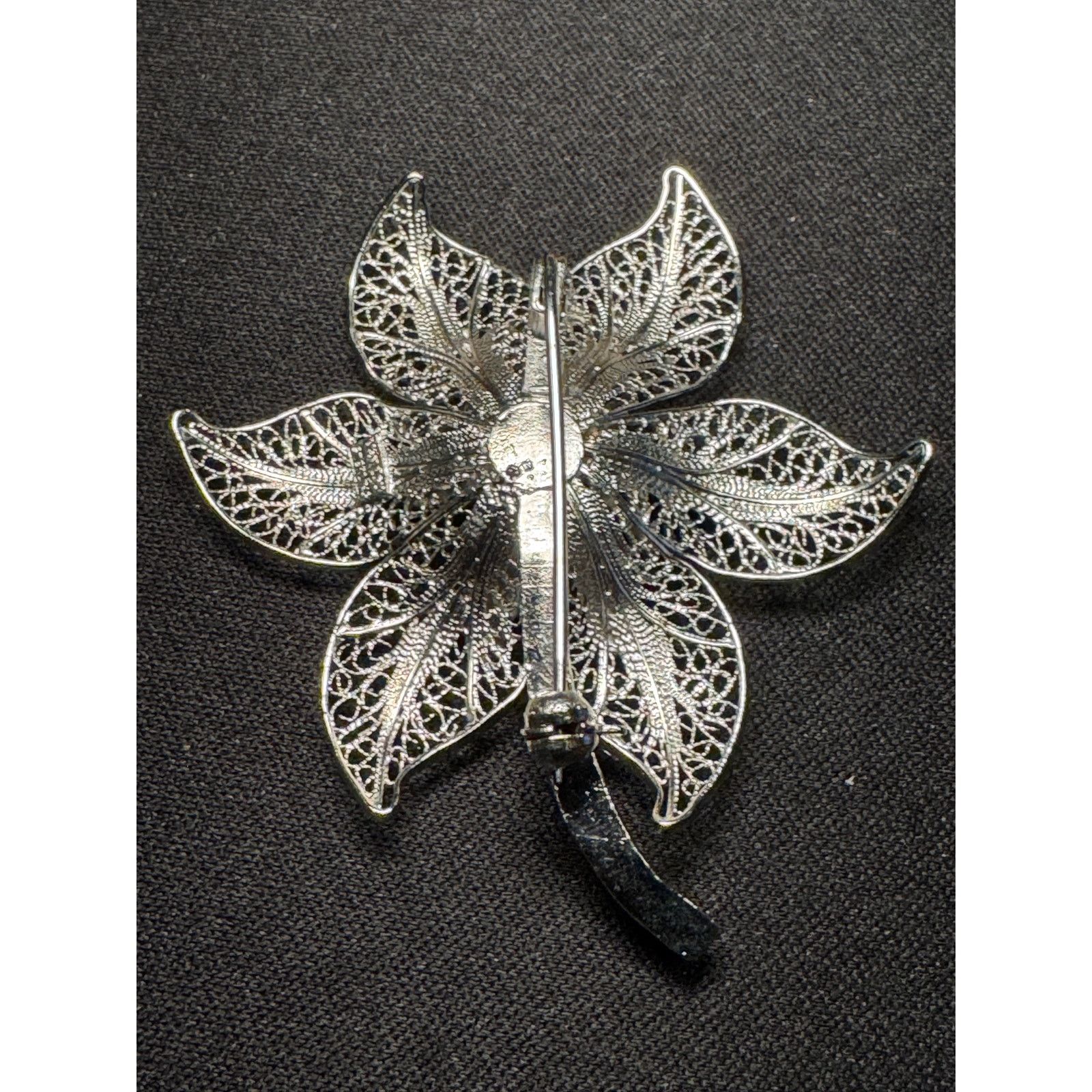 Other Sterling Van Lou Filigree Flower Brooch Blue Enamel Accents Size ONE SIZE - 5 Thumbnail
