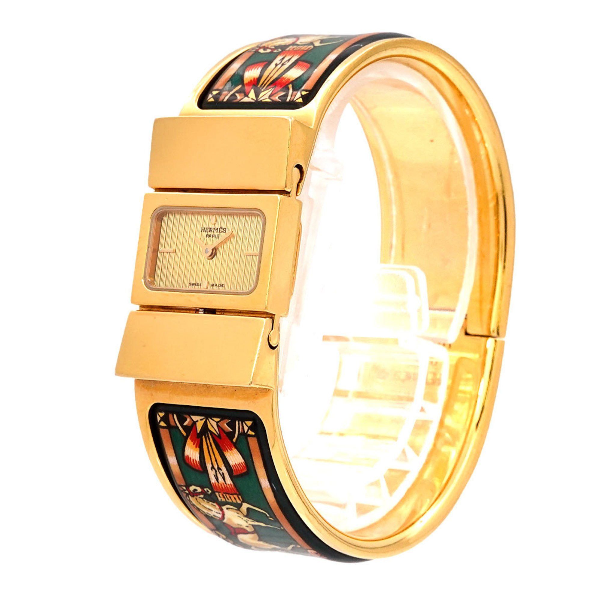 Hermes Lo1 201 Bangle Watch Women's Enamel Gold Quartz Loquet