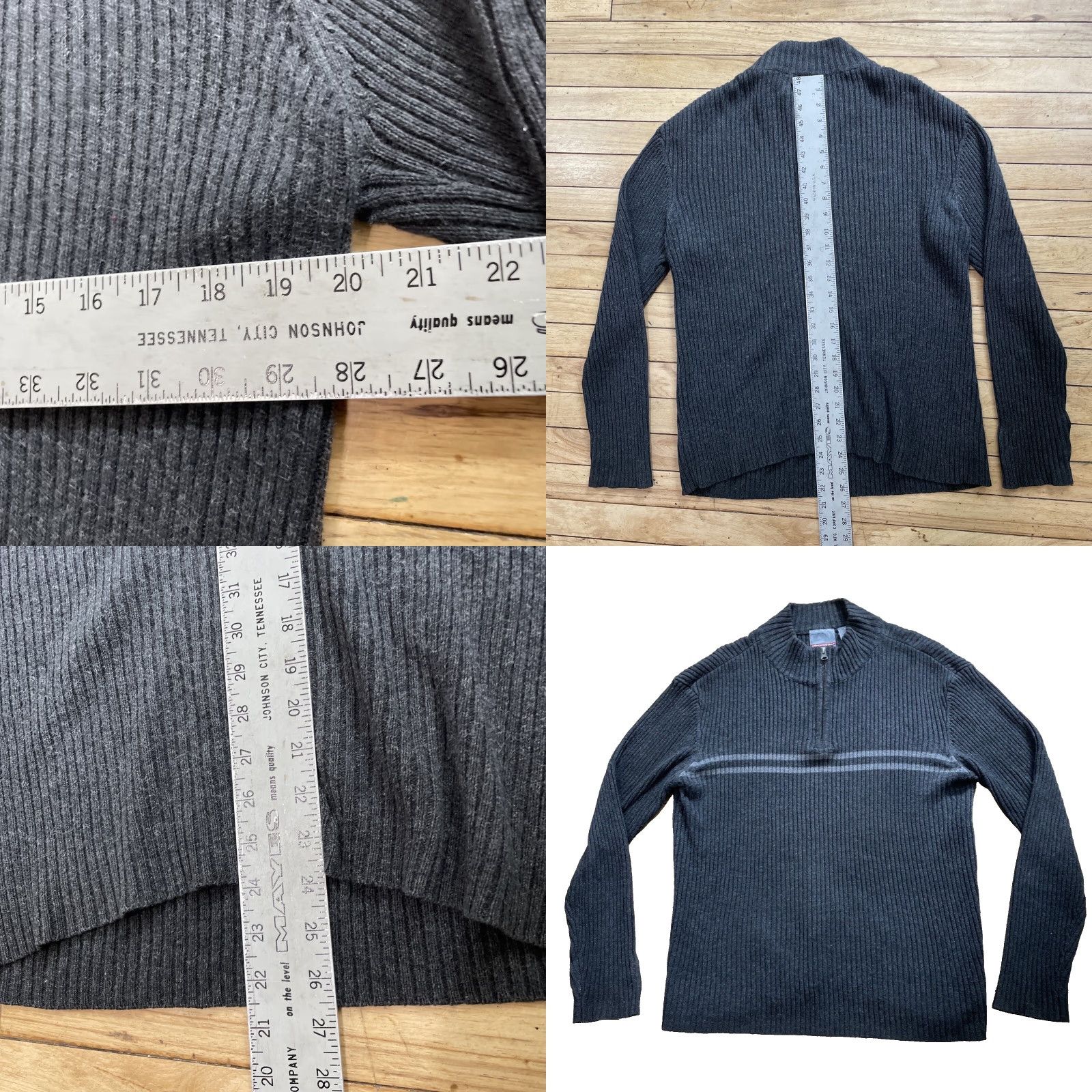 Aeropostale AEROPOSTALE 1/4 Zip Sweater Men M Gray Ribbed 90s Y2K Skater Slim Fit Ramie Knit Pullover Zip Mock Neck Center Stripe Mens Size US M / EU 48-50 / 2 - 8 Thumbnail