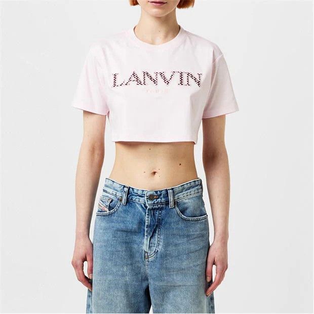 Lanvin o1g2r1mq1024 Logo Cropped T-Shirt in Light Pink Size XS / US 0-2 / IT 36-38 - 4 Thumbnail