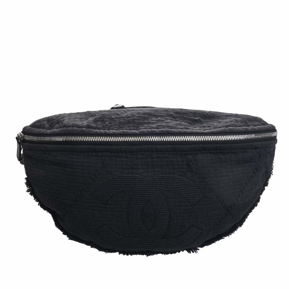 Chanel Cotton Leather Coco Mark Chain Shoulder Body Bag Black