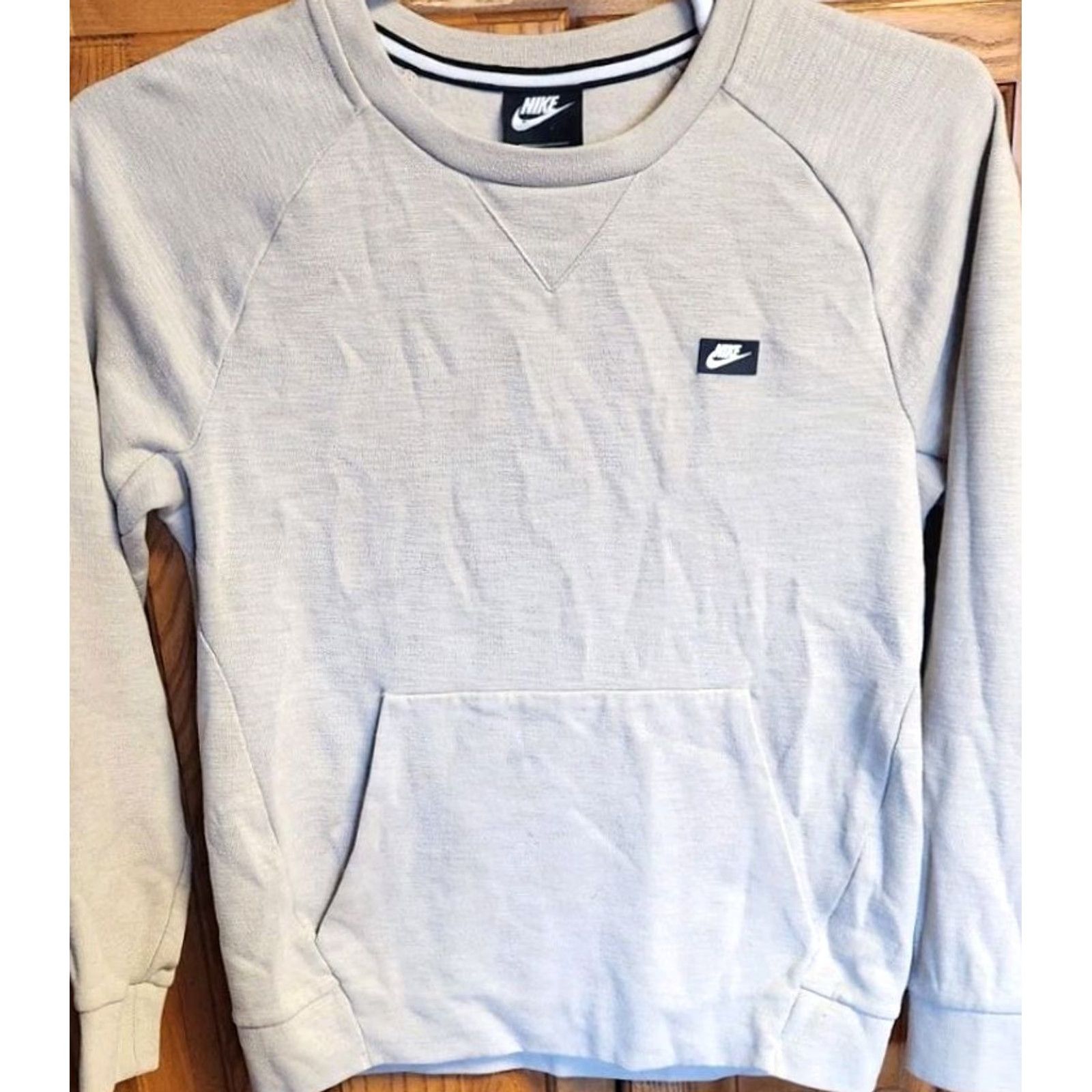 Nike NIKE Adult S Sweatshirt Logo Crewneck Kangaroo Pocket Beige Regular Knit Cotton Polyester Size US S / EU 44-46 / 1 - 5 Thumbnail