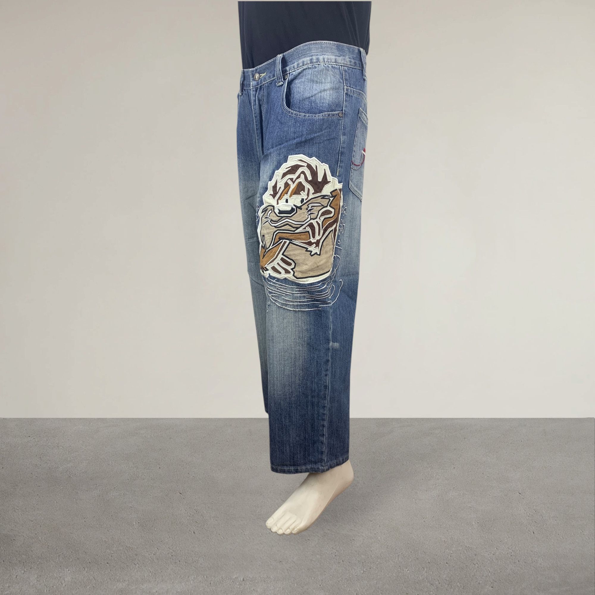Japanese Brand Lot29 Luxe Baggy Jeans Tanzamania Devil Patchwork Jeans Size US 37 - 2 Thumbnail